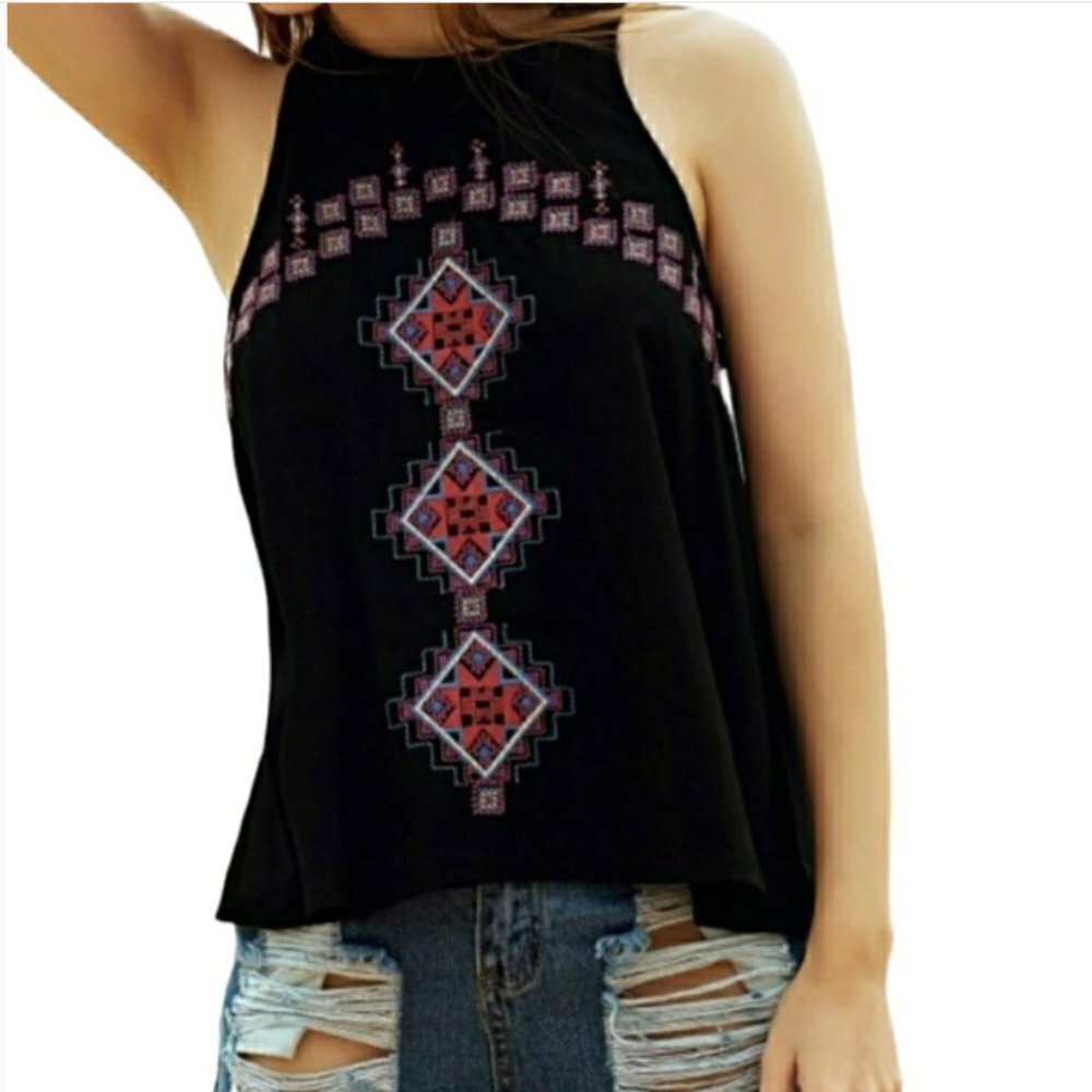 Hollister Faux Suede Tribal Aztec Tank Top Black